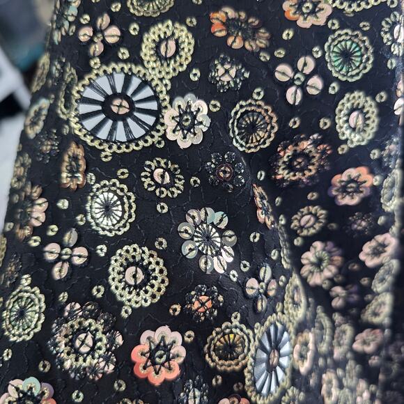 La Vie Style House Gold Deco Sequin Caftan Black Flared Sleeve Mini OSFM NWT - Picture 9 of 13